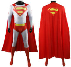 Superman White Halloween Costume Superhero Clark Kent Cosplay Jumpsuit Cloak