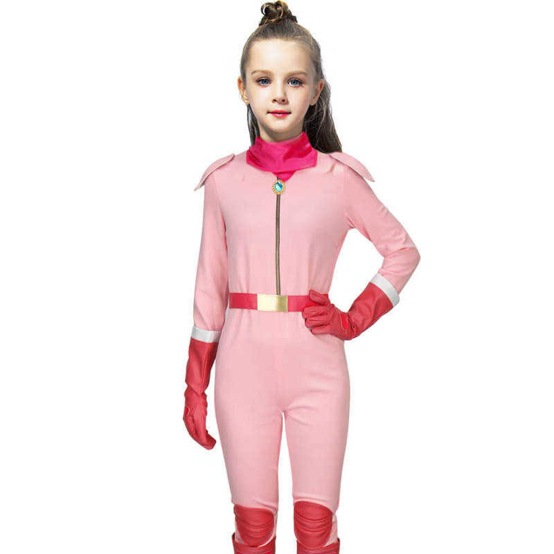 Child Princess Peach Jumpsuit The Super Mario Bros. Movie Pink Cosplay Costume BikeSuit Racing Outfits In Stock-Takerlama