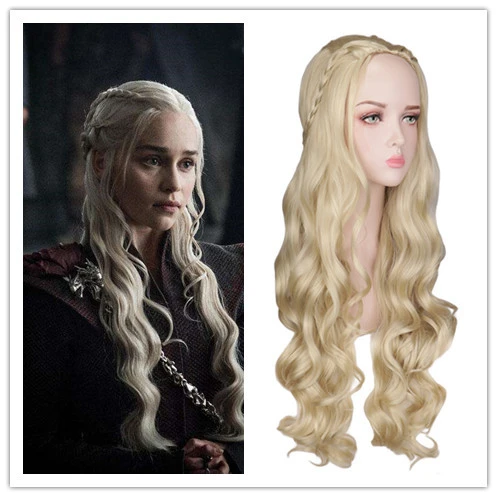 Game of Thrones Dragon of Mother Daenerys Targaryen Long Wavy Cosplay  Costume Wig Synthetic Hair