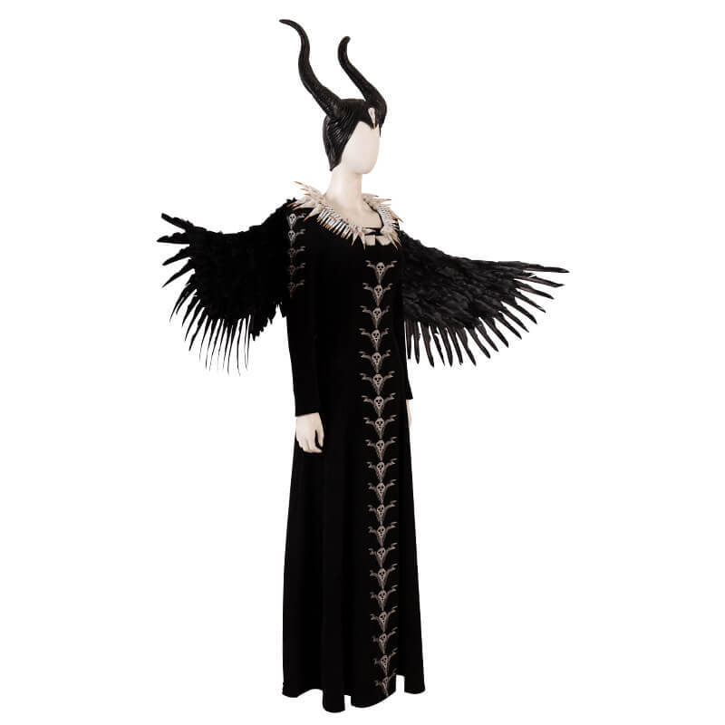Disney Maleficent 2 Halloween Costume Mistress of Evil Black Witch Angelina Jolie Cosplay Dress Hat Takerlama