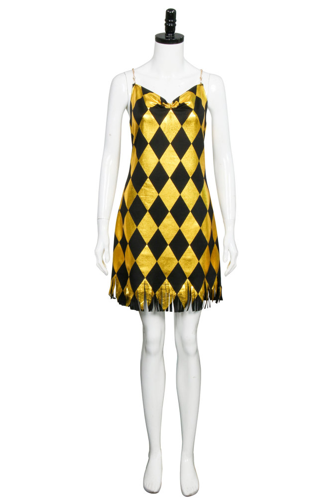 Harley Quinn Cosplay Costume Suicide Squad Female Joker Gold Backless Club Dress In Stock-Takerlama
