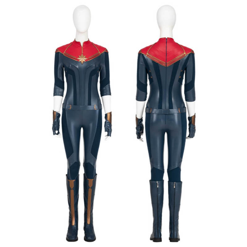 The Marvels 2 Captain Marvel Carol Danvers Cosplay Costume Leather Jumpsuit Boots Takerlama