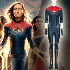 The Marvels 2 Captain Marvel Carol Danvers Cosplay Costume Leather Jumpsuit Boots Takerlama