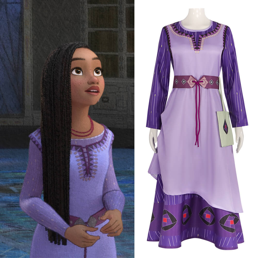 Kids Wish Asha Purple Dress For Girls Disney Movie Cosplay Costume