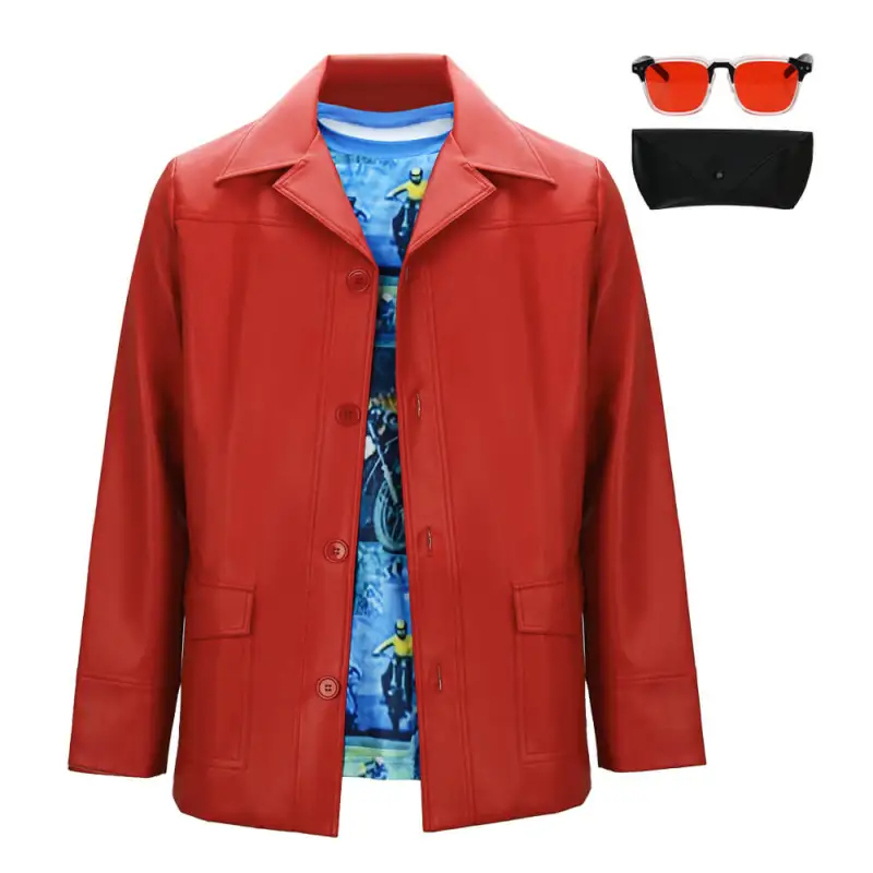Fight Club Tyler Durden Cosplay Costumes Brad Pitt Biker Leather Jacket Takerlama