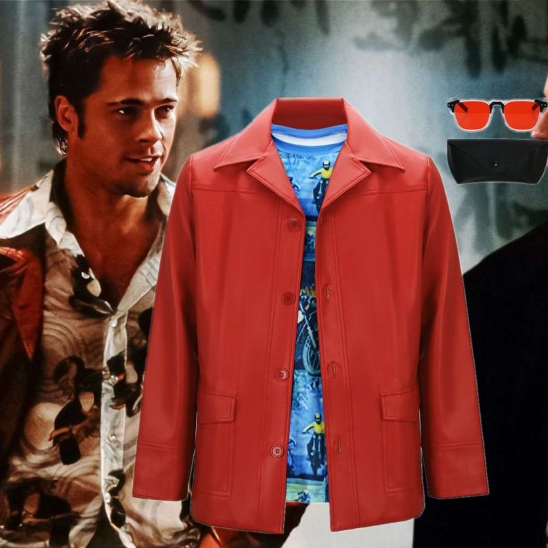 Fight Club Tyler Durden Cosplay Costumes Brad Pitt Biker Leather Jacket Takerlama