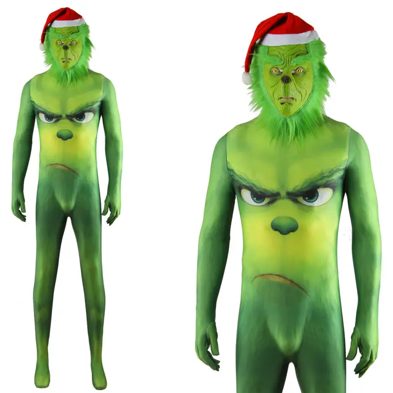 The Grinch Christmas Cosplay Costume Polyester Leotard Leotard Green  Jumpsuit 