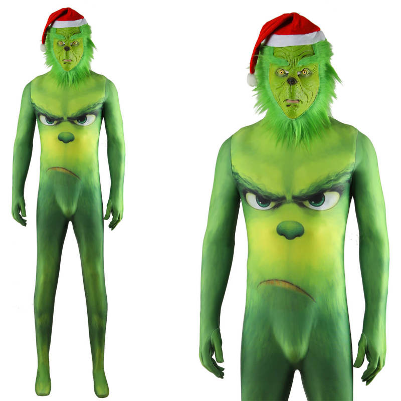 The Grinch Christmas Costume Spandex Jumpsuit Mask Green How the Grinch Stole Christmas Takerlama