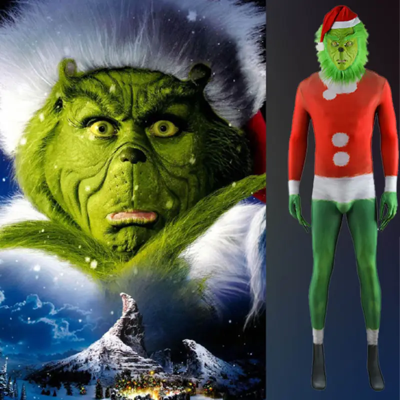 Adult Plus Size The Grinch Deluxe Jumpsuit with Latex Mask