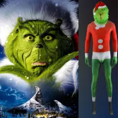 The Grinch Christmas Costume Red Party Jumpsuit Mask How the Grinch Stole Christmas Takerlama