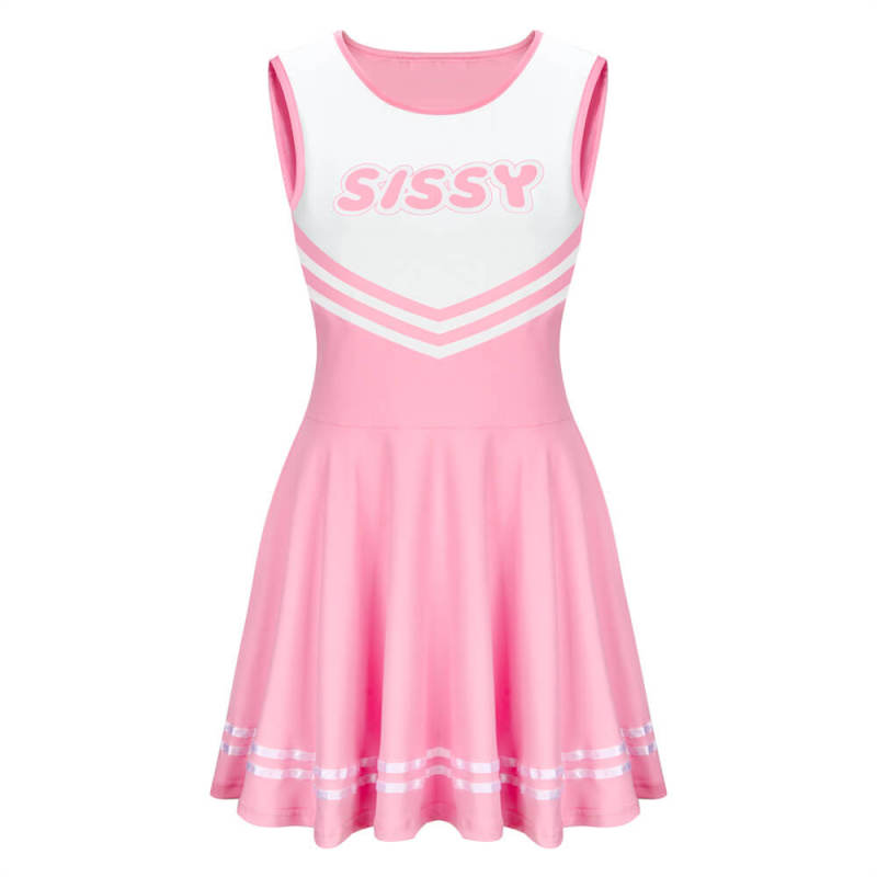 Sissy Cheerleader Costume Pink Mini Dress-Takerlama