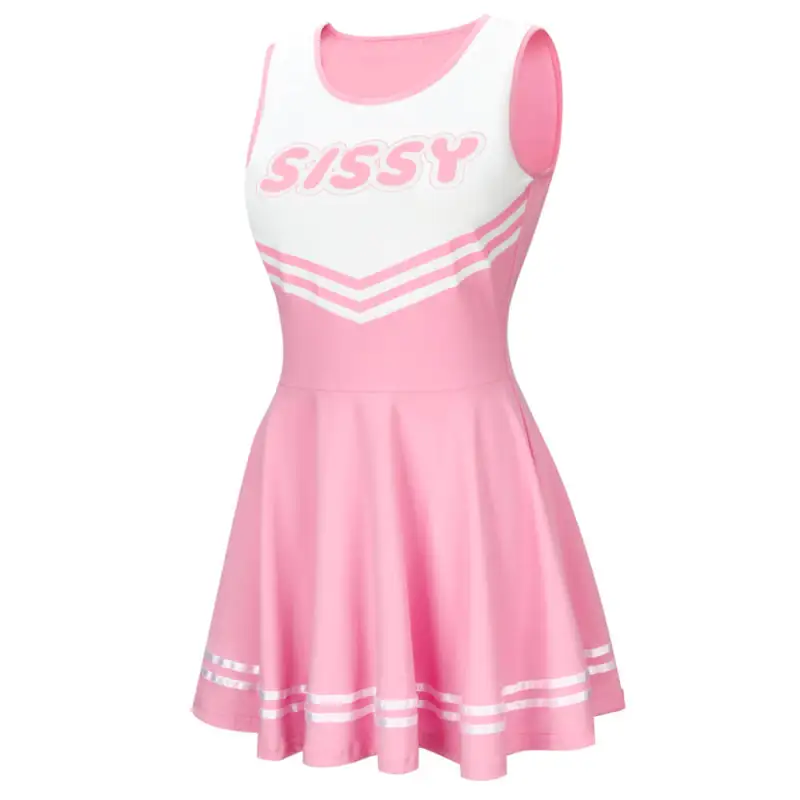 Sissy Cheerleader Costume Pink Mini Dress-Takerlama