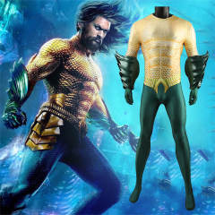 Aquaman 2018 Arthur Costume DC Movie Gold Muscle Suit Takerlama