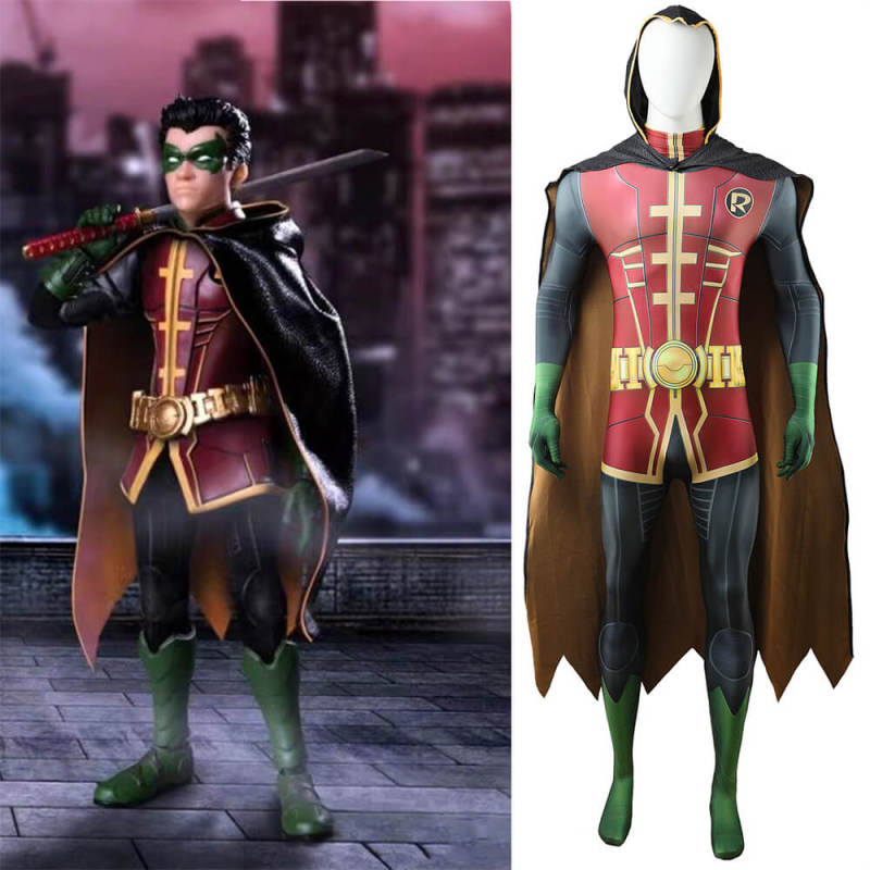 Robin Damian Wayne Cosplay Costume DC Comic Superhero Jumpsuit Adults Kids Takerlama