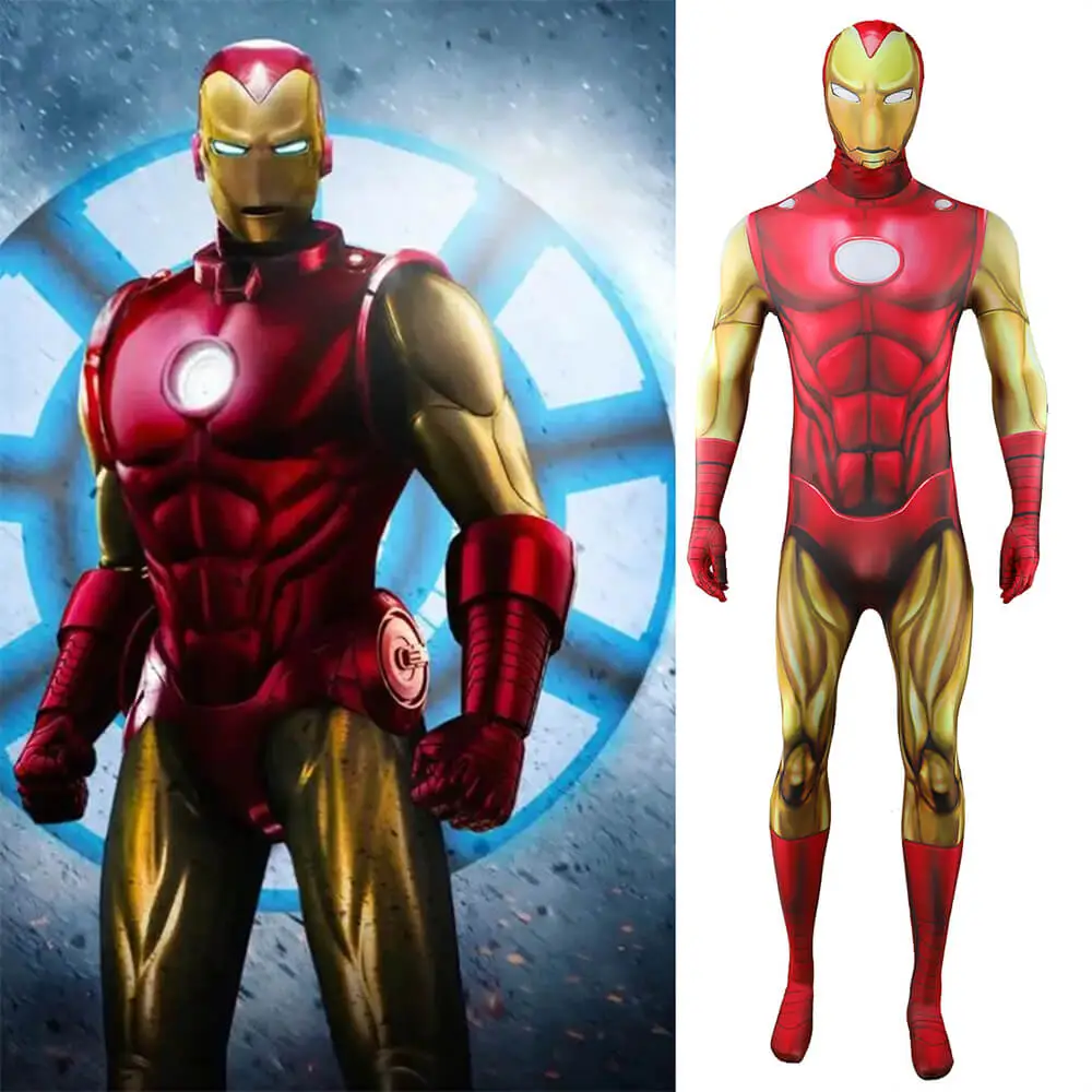 Iron Man Tony Stark Classic Cosplay Costume Marvel Superhero The Avengers Red Bodysuit Adults Kids Takerlama,Kids / S, image size:1000x1000