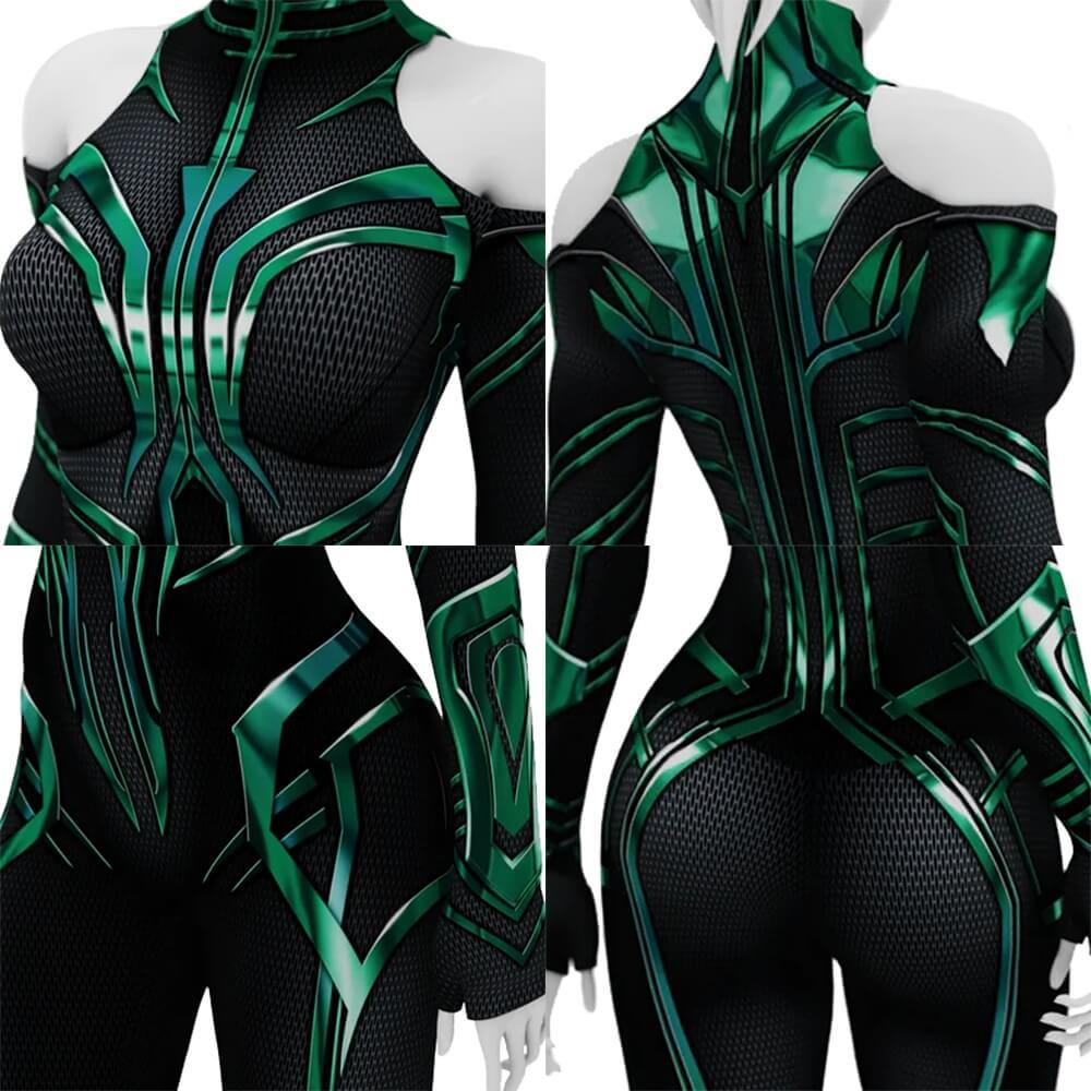 Takerlama Thor: Ragnarok Hela Cosplay Costume Goddess of Death Jumpsuit Adults Kids