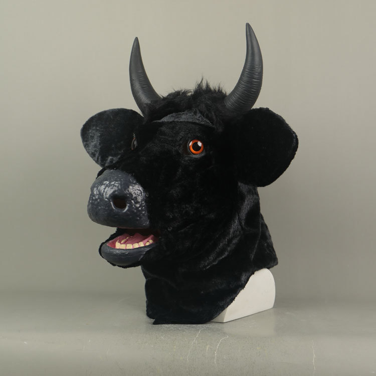 Takerlama Mouth Mover Cow Mask Realistic Fursuit Animal Head Bull Mask Halloween Props