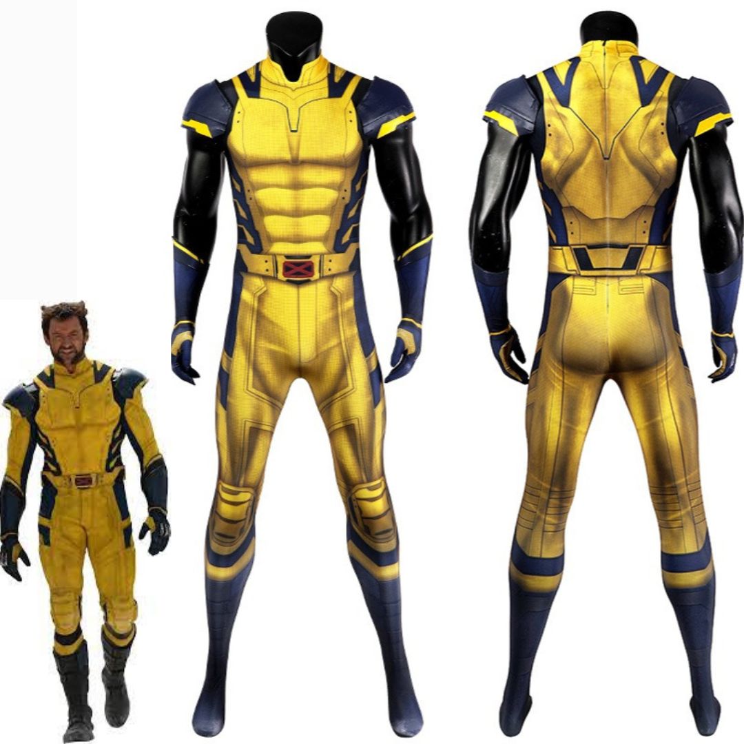 Takerlama Deadpool & Wolverine Cosplay Costume Yellow Sleeveless Bodysuit Spandex  In Stock