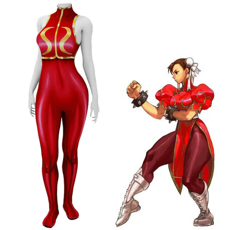 Takerlama Street Fighter Chun-Li Red Cosplay Costume Jumpsuit