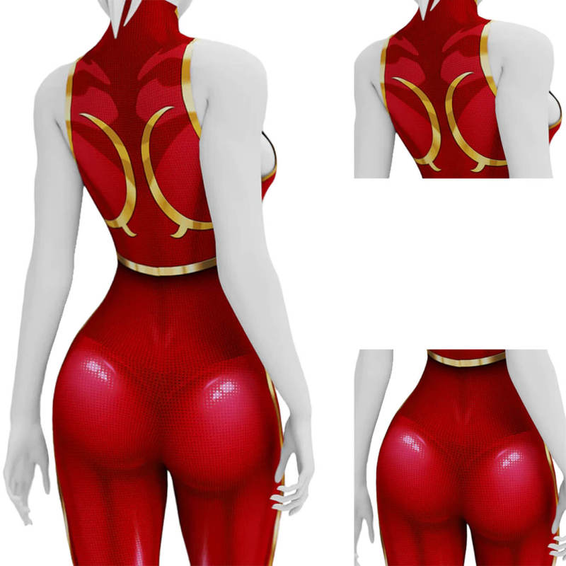 Takerlama Street Fighter Chun-Li Red Cosplay Costume Jumpsuit