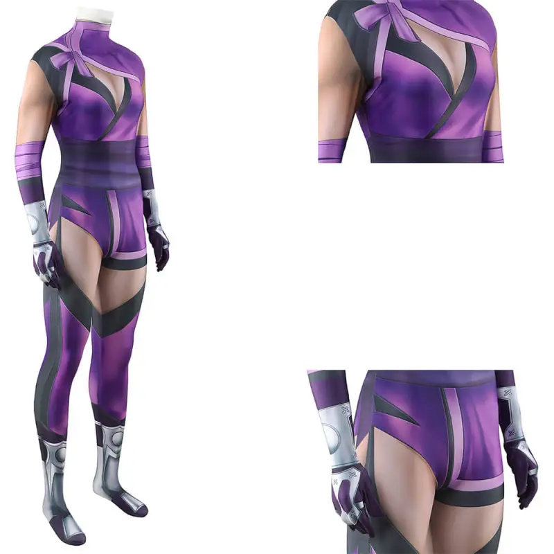 Takerlama Mortal Kombat 11 Mileena Halloween Cosplay Costume 3D Printed Purple Jumpsuit