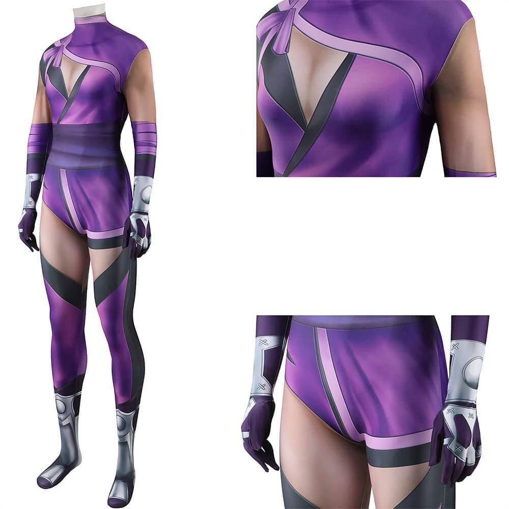 Takerlama Mortal Kombat 11 Mileena Halloween Cosplay Costume 3D Printed Purple Jumpsuit