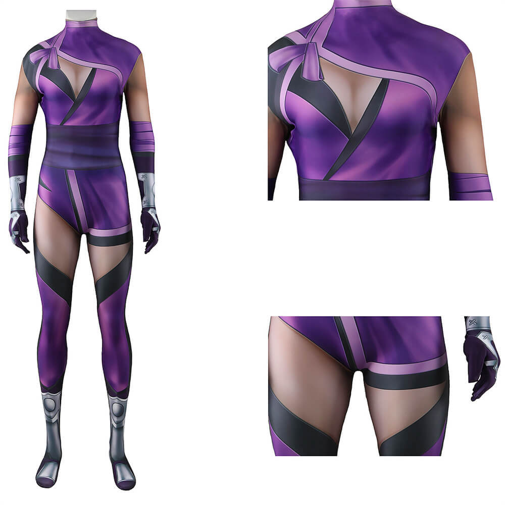 Takerlama Mortal Kombat 11 Mileena Halloween Cosplay Costume 3D Printed Purple Jumpsuit
