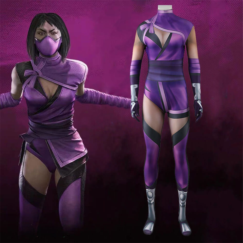 Takerlama Mortal Kombat 11 Mileena Halloween Cosplay Costume 3D Printed Purple Jumpsuit