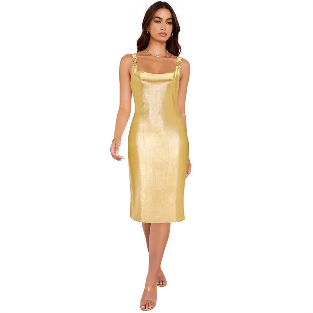 Takerlama Elly Argylle 2024 LaGrange Cosplay Costume Sequin Bodycon Slit Dress  Gold Color