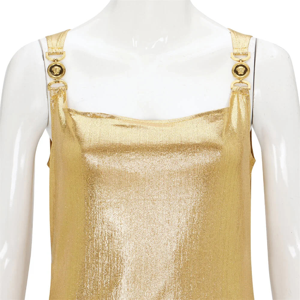 Takerlama Elly Argylle 2024 LaGrange Cosplay Costume Sequin Bodycon Slit Dress  Gold Color