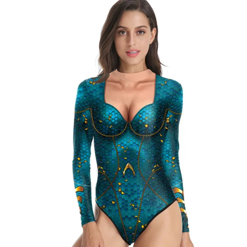 Women Aquaman Queen Mera One Piece Print Swimsuit