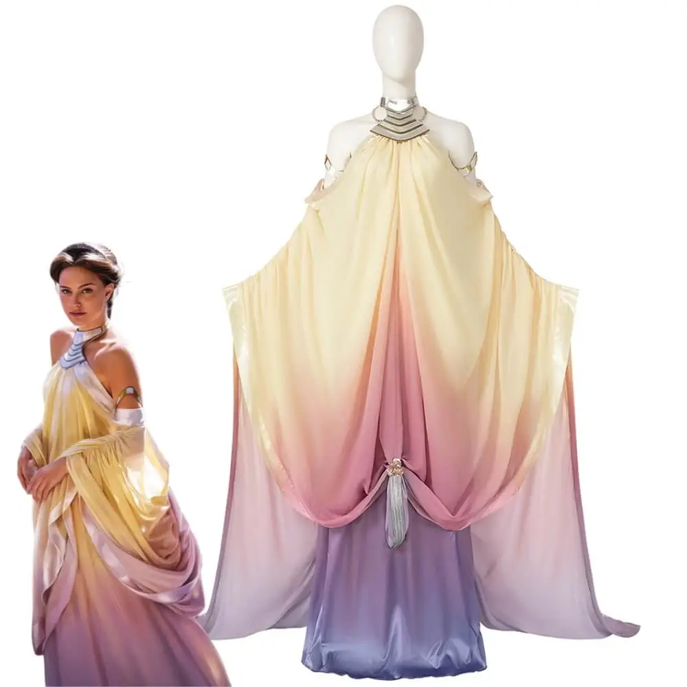 Takerlama Star Wars Padme Amidala Lakeside Cosplay Costume with Headwear,Full Set with Headwears / Female / Xs