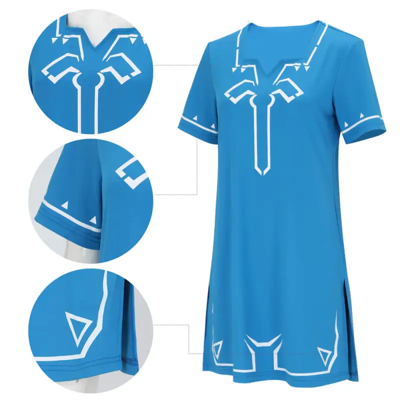 The Legend of Zelda Breath of the Wild Link Cosplay Costume Blue Summer Dress Takerlama