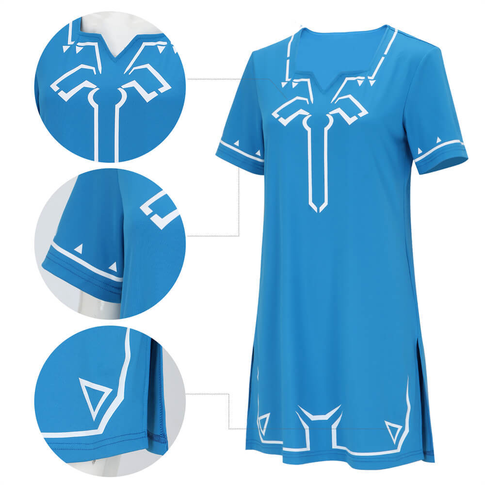 The Legend of Zelda Breath of the Wild Link Cosplay Costume Blue Summer Dress Takerlama
