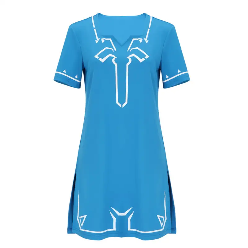 The Legend of Zelda Breath of the Wild Link Cosplay Costume Blue Summer Dress Takerlama