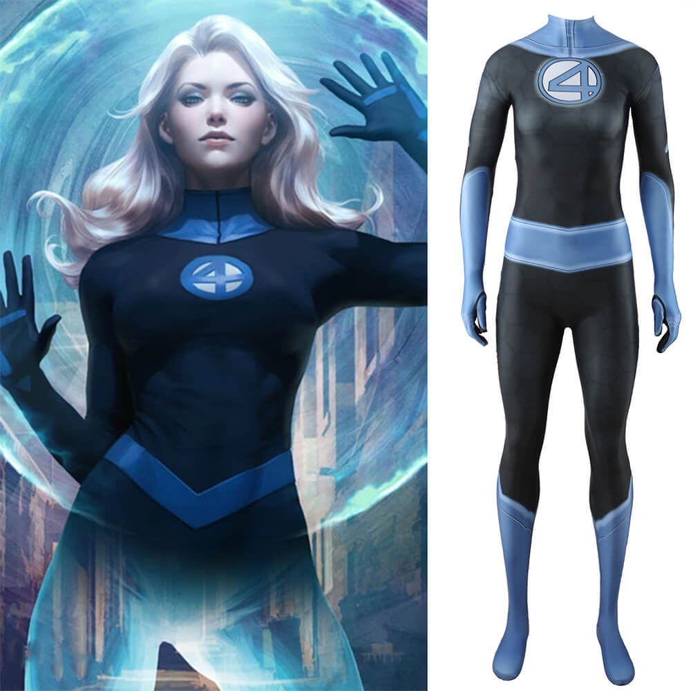 Fantastic Four Invisible Woman Cosplay Costume Superhero Jumpsuit for Adult KIds Takerlama