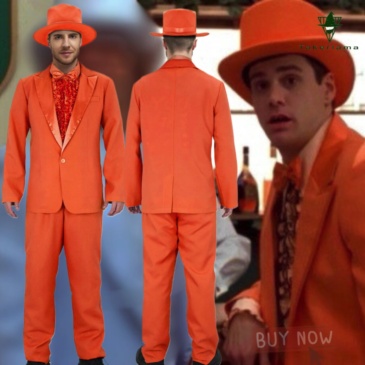Movie Dumb and Dumber Lloyd Christmas Cosplay Costume Orange Suit with Hat Takerlama