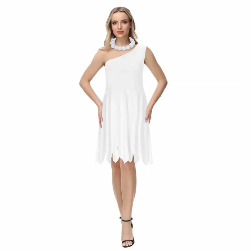 Wilma Flintstone Cosplay Costume White Fancy Dress Halloween Party-The Flintstones Takerlama