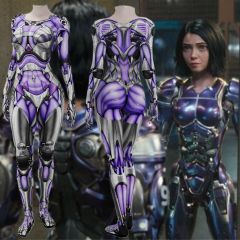 Alita Battle Angel Cosplay Costume Halloween Purple Bodysuit for Women Kids Takerlama