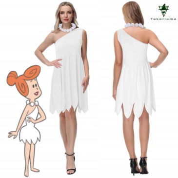 Wilma Flintstone Cosplay Costume White Fancy Dress Necklace Halloween Party-The Flintstones Takerlama