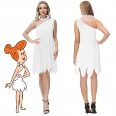 Wilma Flintstone Cosplay Costume White Fancy Dress Necklace Halloween Party-The Flintstones In Stock Takerlama