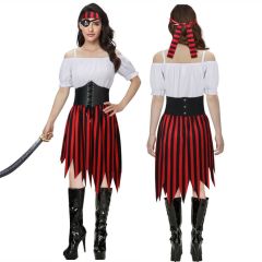 Women's Pirate Halloween Costume Renaissance Retro Style Fancy Dress-Takerlama