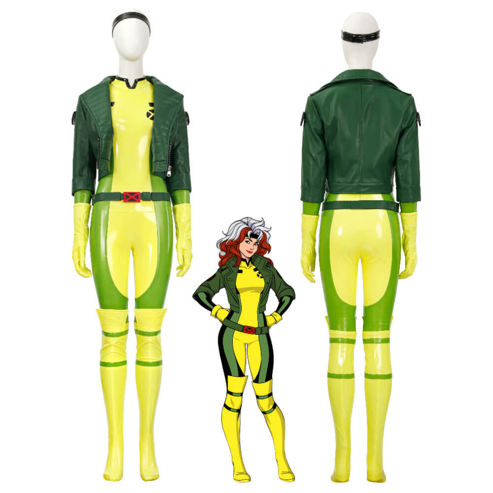 X-Men 97 Rogue Cosplay Costume Marvel Legend PU Leather Coat Jumpsuit Top Level Takerlama