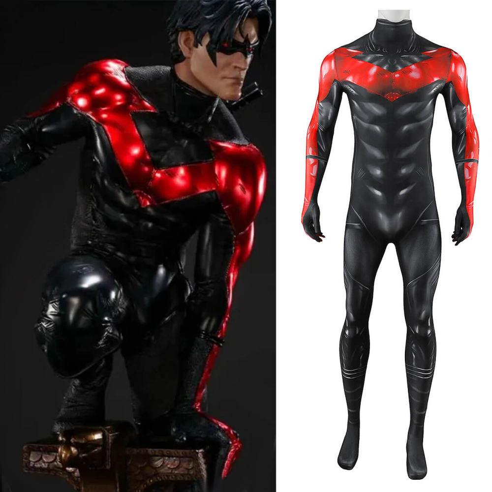 Batman Hush Nightwing Halloween Cosplay Costume 3D Printed Red Jumpsuit Takerlama