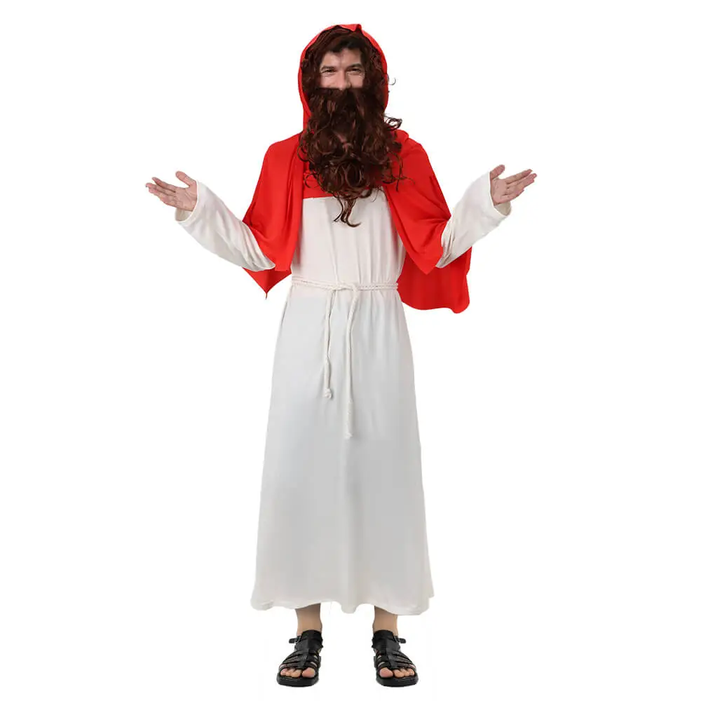 Costume Da Gesù Per Halloween, Tunica Biblica Con Sciarpa E Corda Per Vita, Lavaggio A Mano - 2