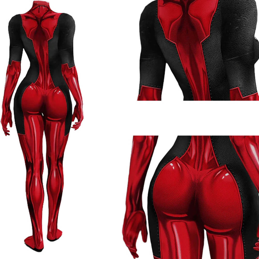 Lady Deadpool Halloween Cosplay Costume Marvel Superheroe Red Jumpsuit Takerlama