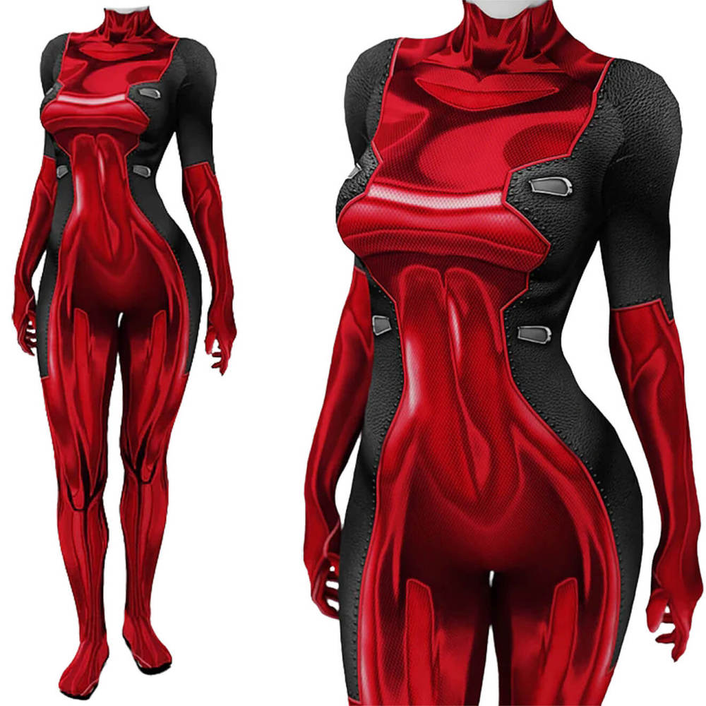 Lady Deadpool Halloween Cosplay Costume Marvel Superheroe Red Jumpsuit Takerlama