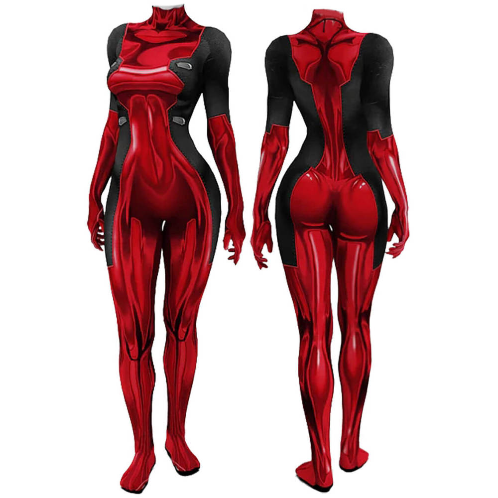 Lady Deadpool Halloween Cosplay Costume Marvel Superheroe Red Jumpsuit Takerlama