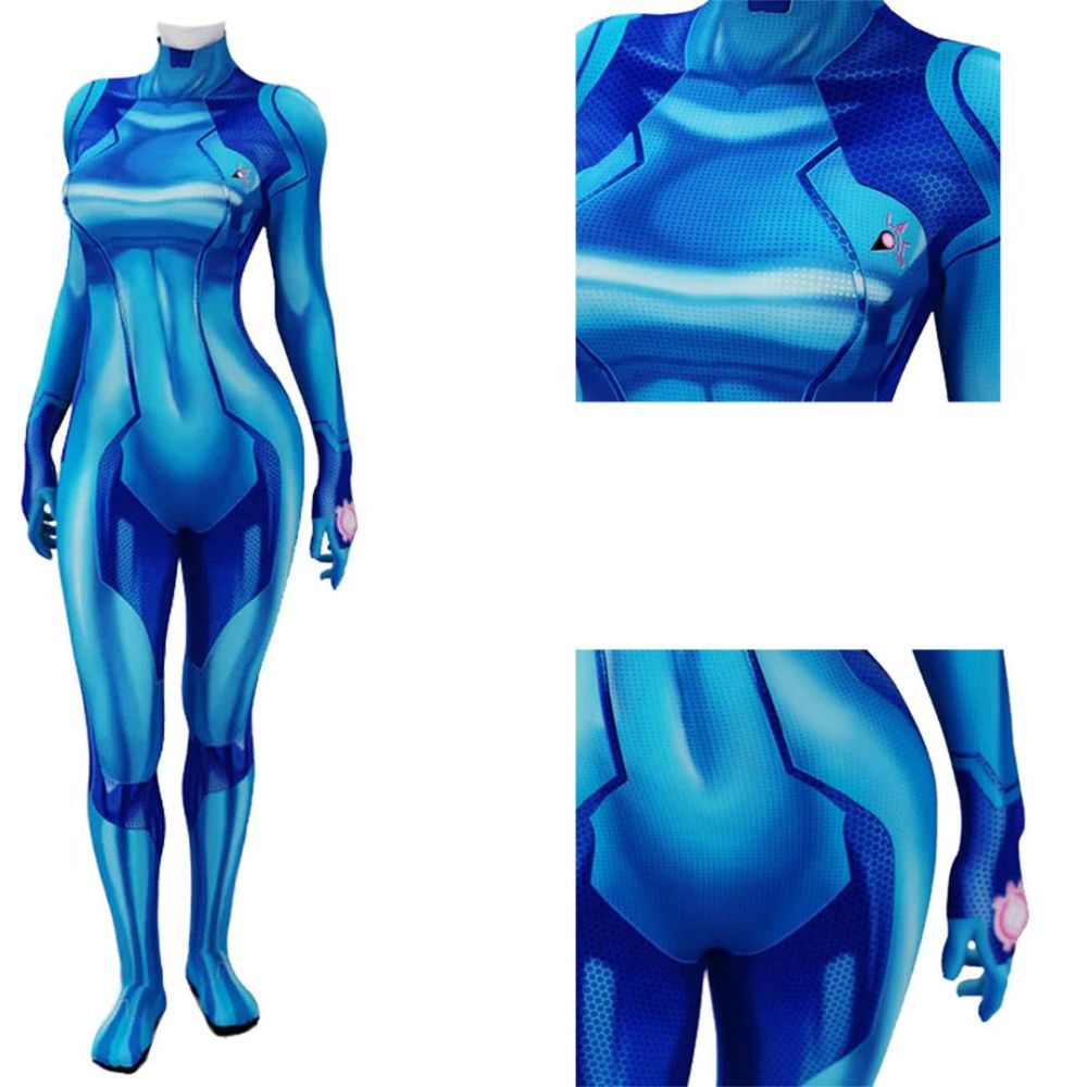 Metroid Dread Samus Aran Zero Suit Blue Women's Cosplay Costume Takerlama