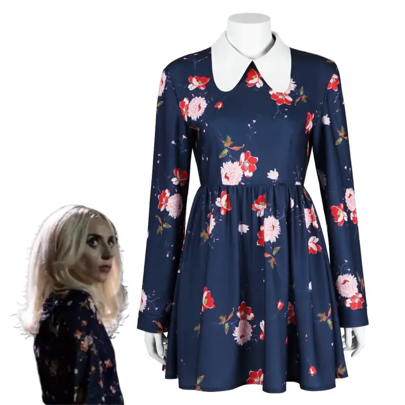 Harley Quinn Cosplay Costume Joker Folie a Deux Lady Gaga Floral Fancy Dress Socks Takerlama